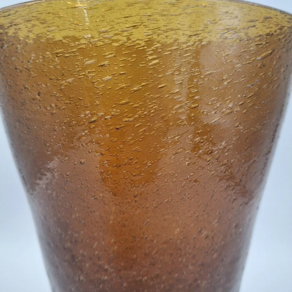 Vintage Amber Seeded Glass‎ Vase Hand Blown Conical Trumpet Shape 9